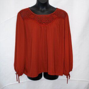NEW Charlotte Russe Crochet Trim Top Women 3X Rust Orange Boho Blouse Plus 0211X
